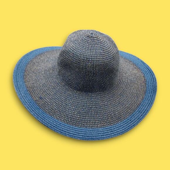 NEW Blue Woven Floppy Summer UPF 50+ Boho Hat by Madrid Hats Easy Pack Easy Wear - Picture 5 of 11